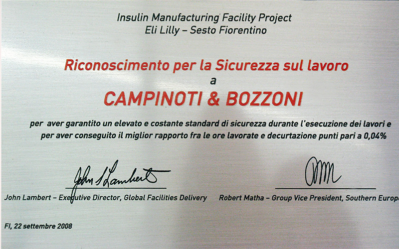 Campinoti & Bozzoni: Riconoscimento per la sicurezza sul lavoro